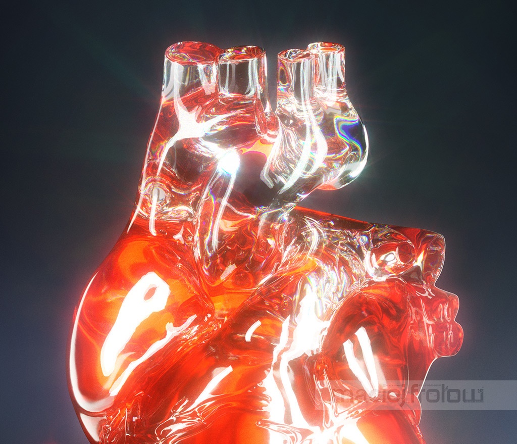 Illustration of a heart made of glass with red liquid inside.